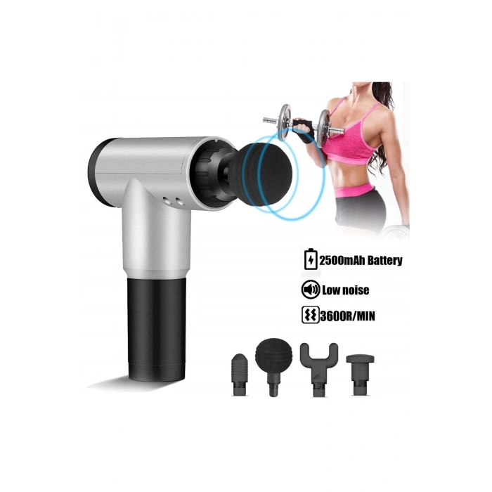 Masaj Tabancası 4 Başlıklı Sporcu Masaj Aleti 6 Kademeli Boyun Bel Sırt Bacak RENK SEÇİLEMEZ