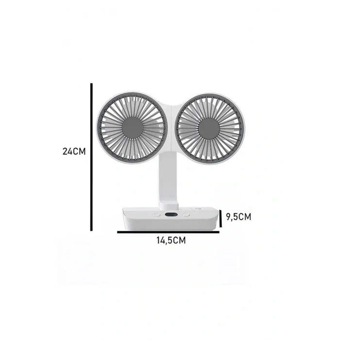 Masaüstü Dijital Ekranlı Çift Fanlı Led Işıklı Soğutucu Fan Ev Ofis Şarjlı Vantilatör