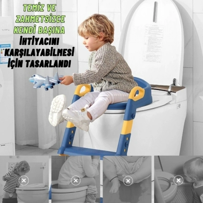 Mavi Merdivenli Çocuk Klozet Tuvalet Eğitimi Atı