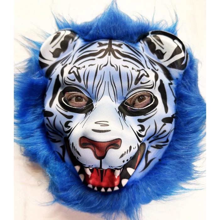 Mavi Saçlı Kaplan Maskesi Kurt Maskesi Mega Peluş 27 No (5047)