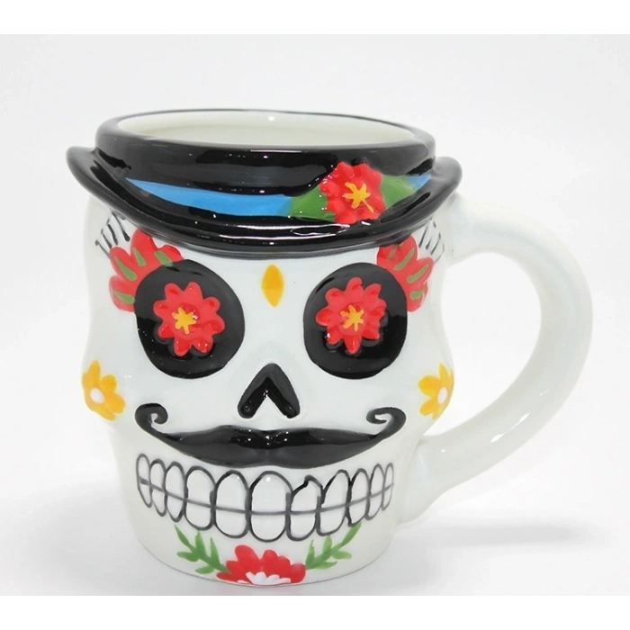 Meksikalı Kurukafa Karakterli Kabartmalı Kupa Bardak