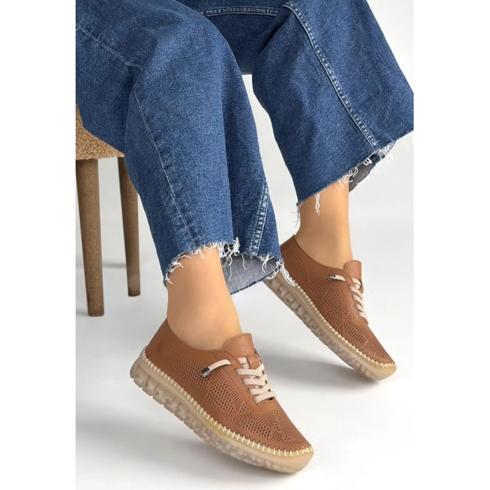 Merja Taba Deri Bağcıklı Spor Ayakkabı