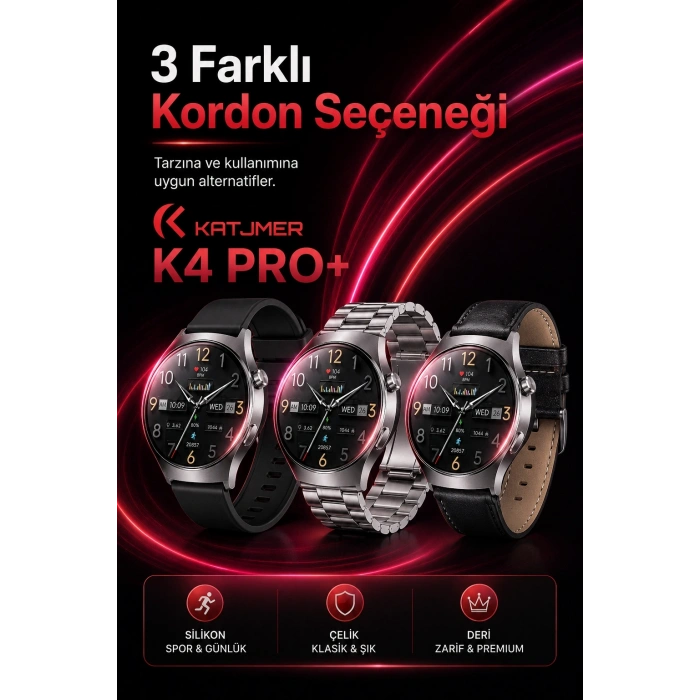 Metal Kasa Görünümlü Akıllı Saat Üç Farklı Kayışlı Bluetooth Bildirim Destekli