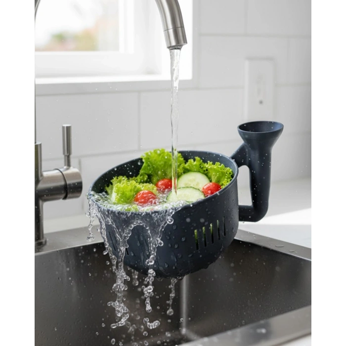 Modern Tasarımlı Sebze Yıkama Kabı Süzgeçli Pratik Mutfak Aparatı