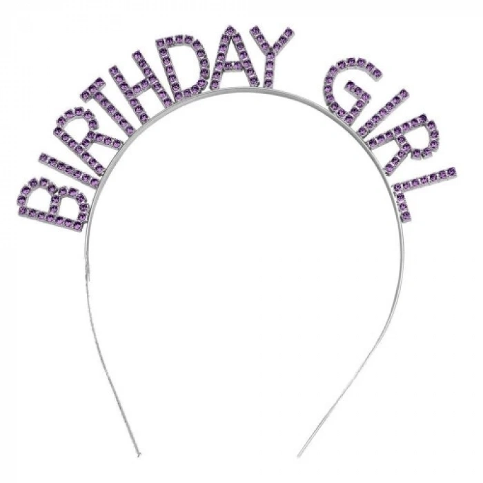 Mor Renk Kristal Taşlı Parlak Birthday Girl Yazılı Taç