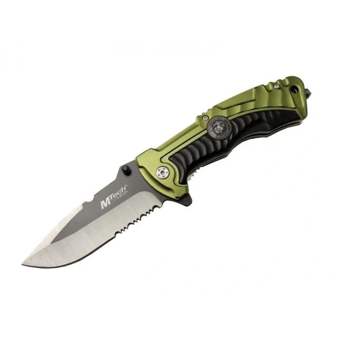 Eco Lounge Mtech 4-12-1 Haki Kurtarma / Kamp Çakısı 21cm- Yarı Otomatik, Testere Detaylı, Cam Kırma Aparatlı, Kemerlikli