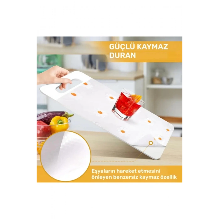 Mutfak Eva Shelf Liner Şeffaf Astar Kaymaz Dolap İçi Çekmece Örtüsü Papatya Desen Mat 45cmx10 Metre