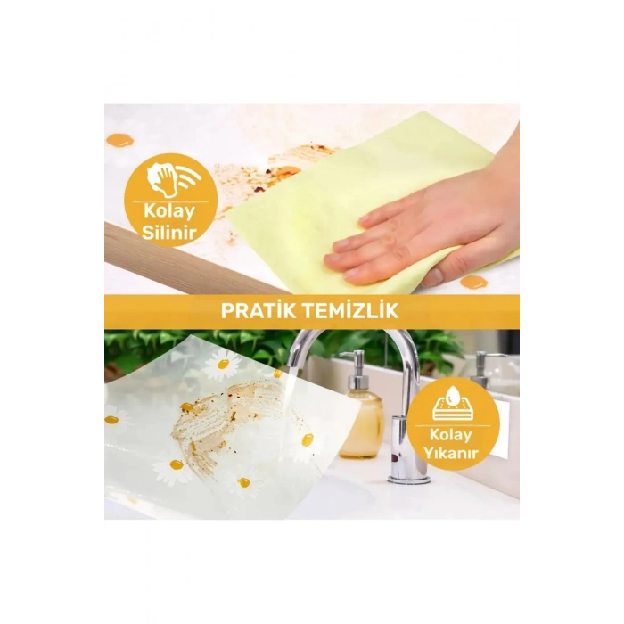 Mutfak Eva Shelf Liner Şeffaf Astar Kaymaz Dolap İçi Çekmece Örtüsü Papatya Desen Mat 45cmx10 Metre
