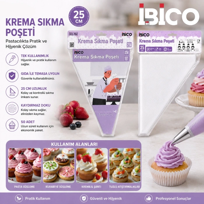 NAYLON 25CM 50PCS KREMA SIKMA POŞETİ TORBASI (5047)