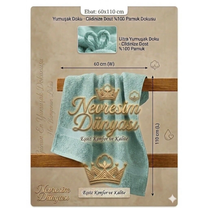 Nevresim Dünyası Prime Havlu 60x110 Su Yeşili
