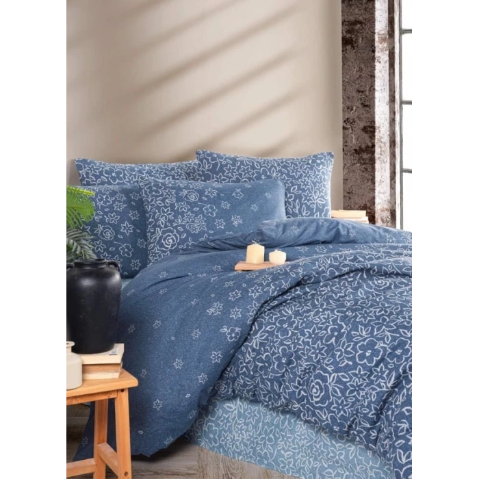 Nevresim Dünyası Ranforce Çift Kişilik Nevresim Takımı Narin Lacivert