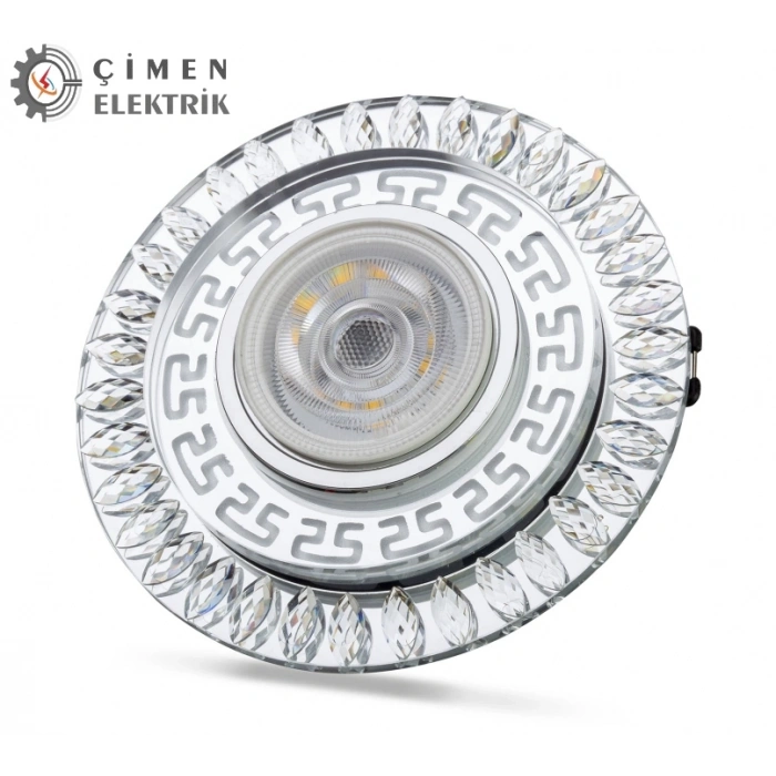 NOAS YL65 1757 FLORA Led Çerçeveli 4000K + Mavi Yuvarlak Kristal Cam Spot Kasa - Priz ve Anahtar İçin Uyumlu Çerçeve