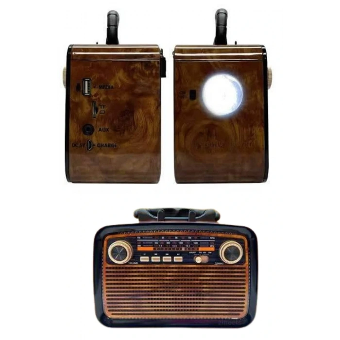 Nostalji Radyo Bluetooth Hoparlör USB-SD Kart Giriş Led Fener Işıklı Bataryalı Pilli