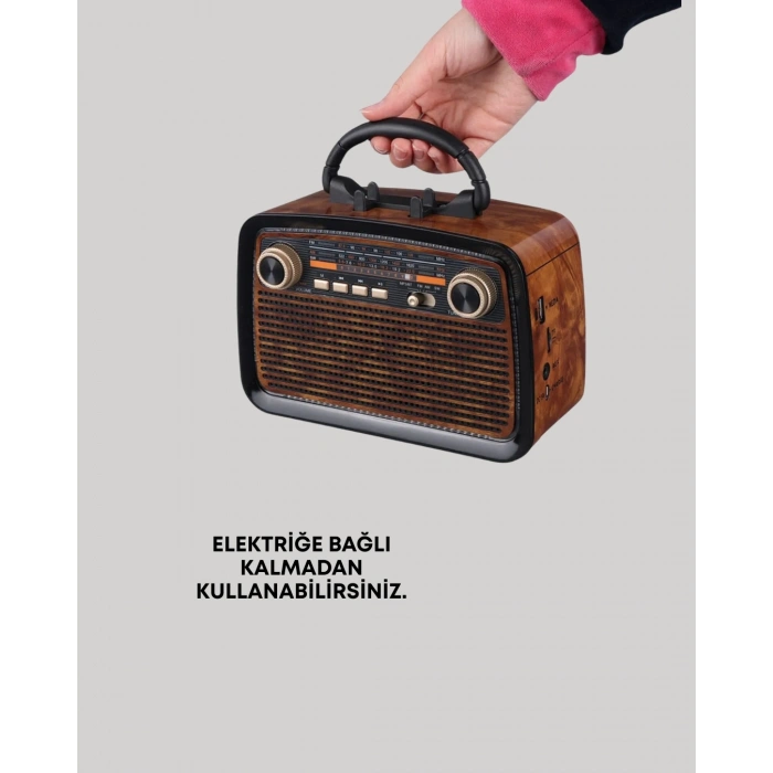 Nostaljik Radyo Görünümlü Bluetooth Hoparlör – FM/AM Yayın, Kablosuz Bağlantı, Şarj Edilebilir