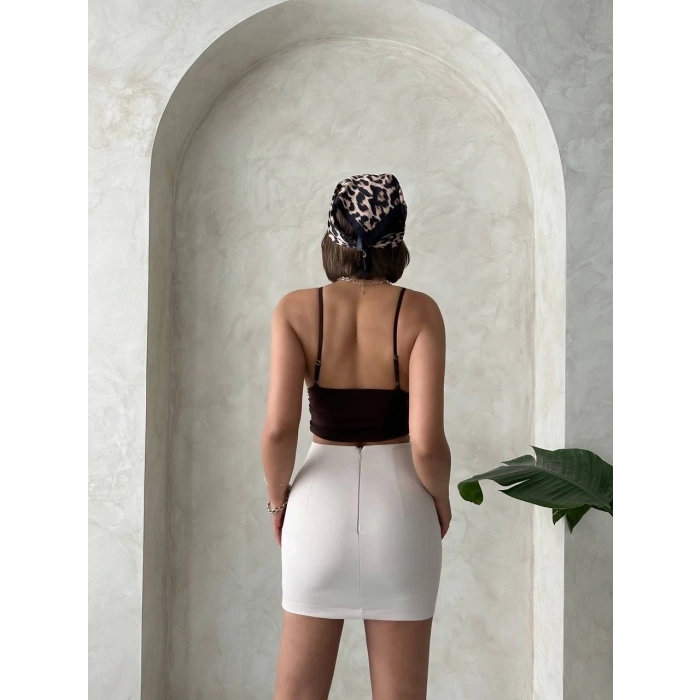 Önü büzgülü etek bej s24222