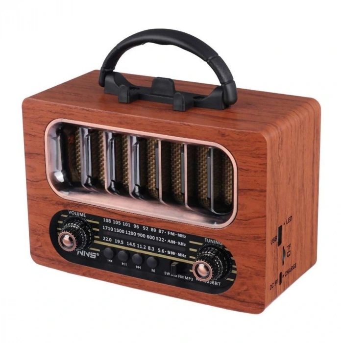 Orta Boy Retro Ahşap Tasarım Bluetooth Hoparlörlü Radyo – FM/AM Destekli, Şarjlı ve Taşınabiliri Radyo NS-6636 (5047)