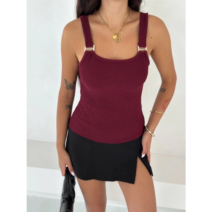 Ottoman toka askılı bluz bordo s4194