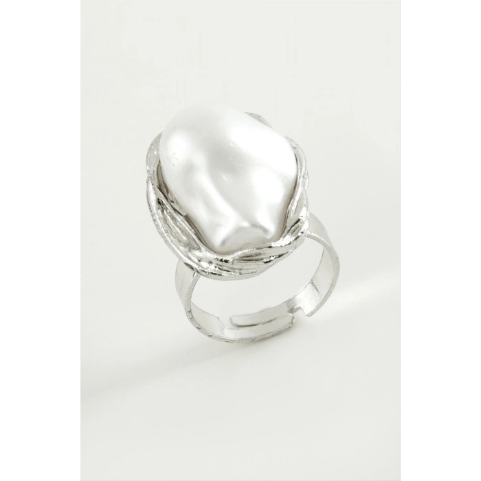 Oval İnci Metal Yüzük