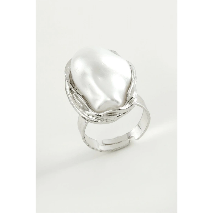 Oval İnci Metal Yüzük