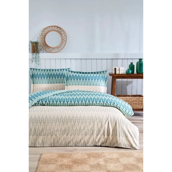 Özdilek Çift Kişilik Ranforce Nevresim Takımı Flame Stitch Mavi