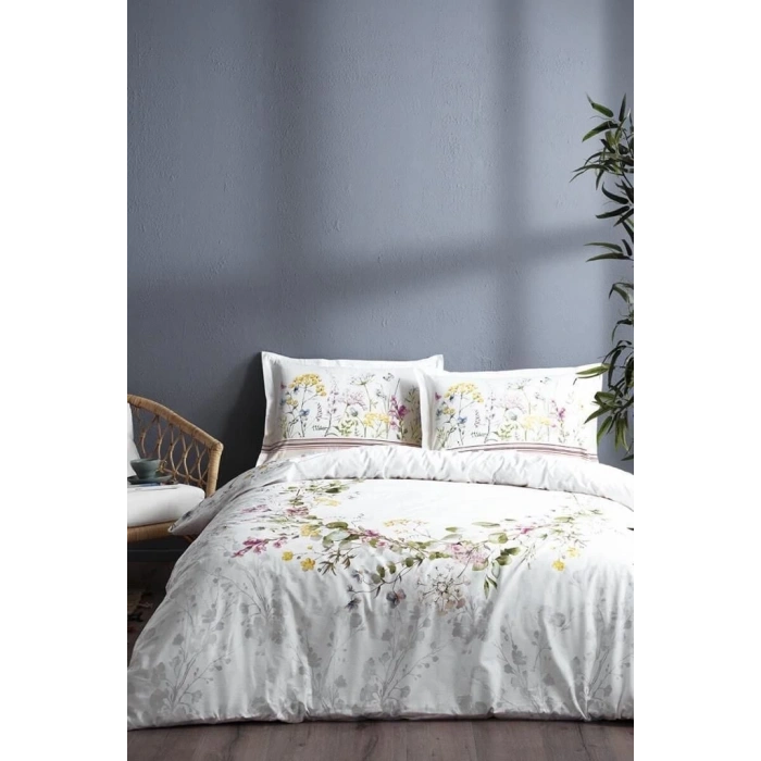 Özdilek Çift Kişilik Ranforce Nevresim Takımı Jardin De Flor Beyaz