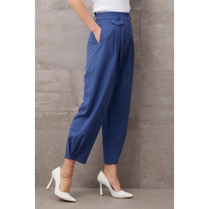 Paçası Düğmeli Yüksek Bel Pantolon