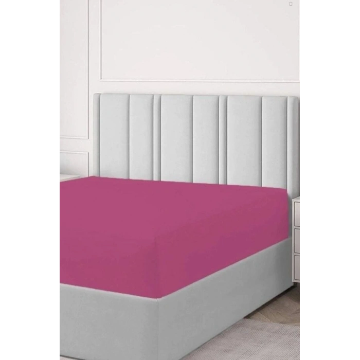 Pamuk Çift Kişilik Lastikli(fitted)  Penye Çarşaf Fuşya