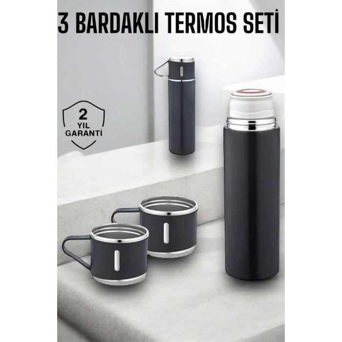 Paslanmaz Çelik 3’lü Termos Seti Vakumlu ve 8 Saat Isı Koruma