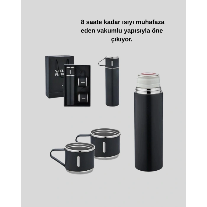 Paslanmaz Çelik 500 ml Termos Seti – 8 Saat Isı Koruma, Vakumlu, Sızdırmaz ve Taşınabilir