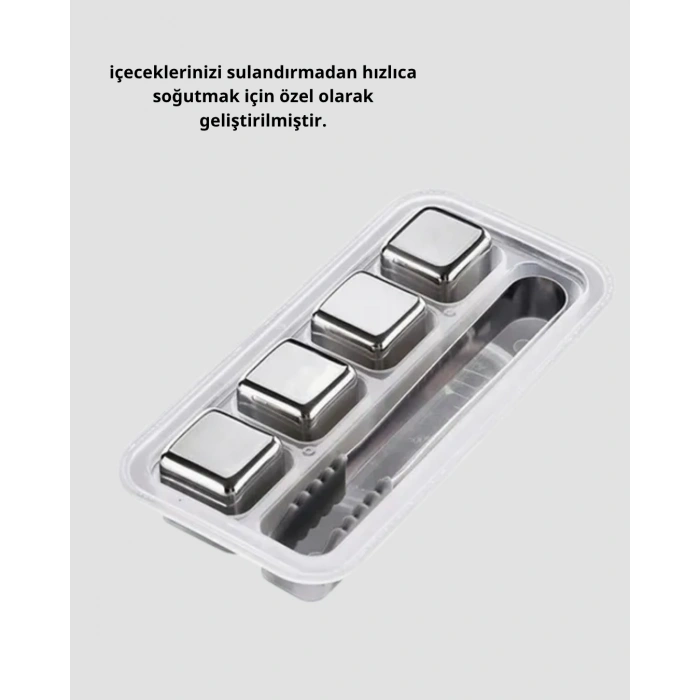 Paslanmaz Çelik Metal Buz Küpü Seti Sulandırmadan Soğutma ve Klips Dahil