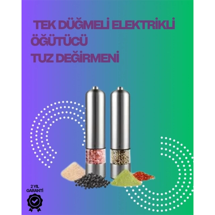 Paslanmaz Çelik Otomatik Baharat Öğütücü Pille Çalışan Tek Tuşlu Kullanım