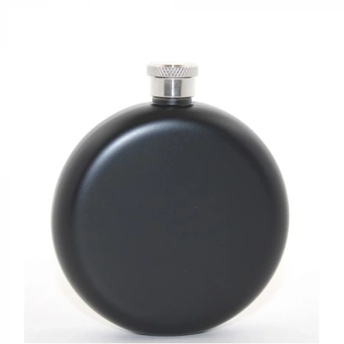 Paslanmaz Çelik Yuvarlak 5 Oz Tekli Matara Siyah Renk
