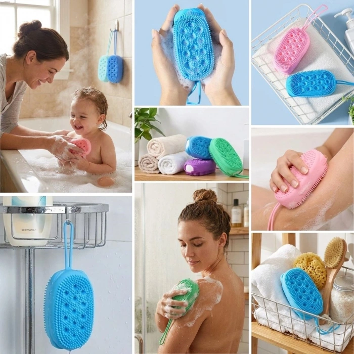 Peeling Etkili Süngerli Silikon Banyo Lifi – Asma Kancalı Duş Kesesi (5047)
