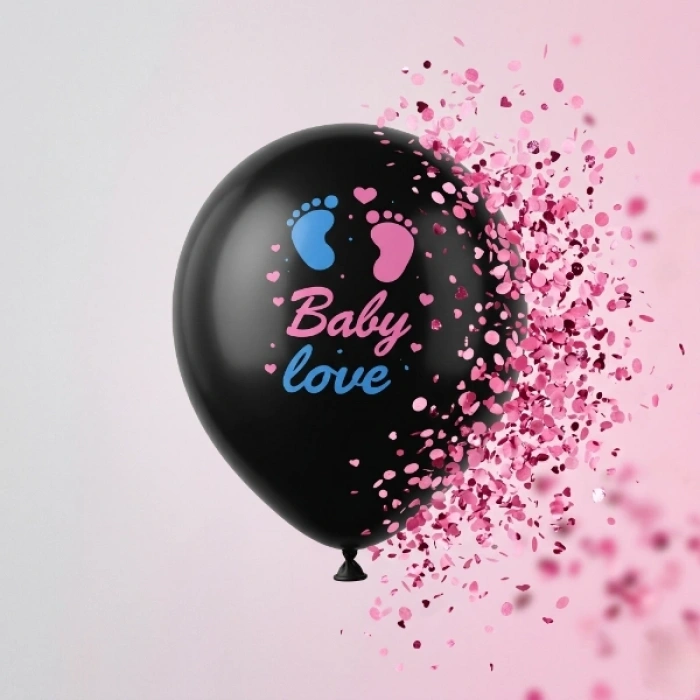 Pembe Konfetili Cinsiyet Balonu