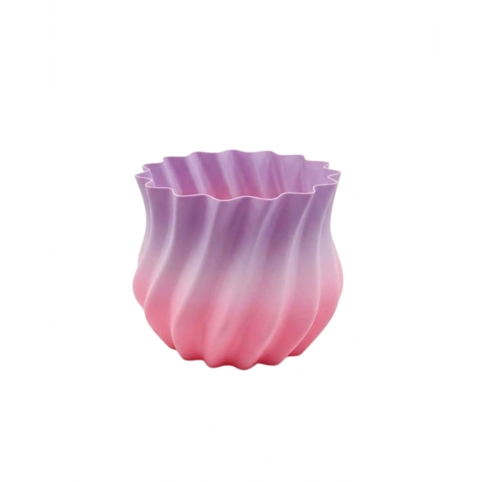 Pembe Lila Degrade Kıvrımlı 3D Vazo Estetik Ev Ofis Dekoru