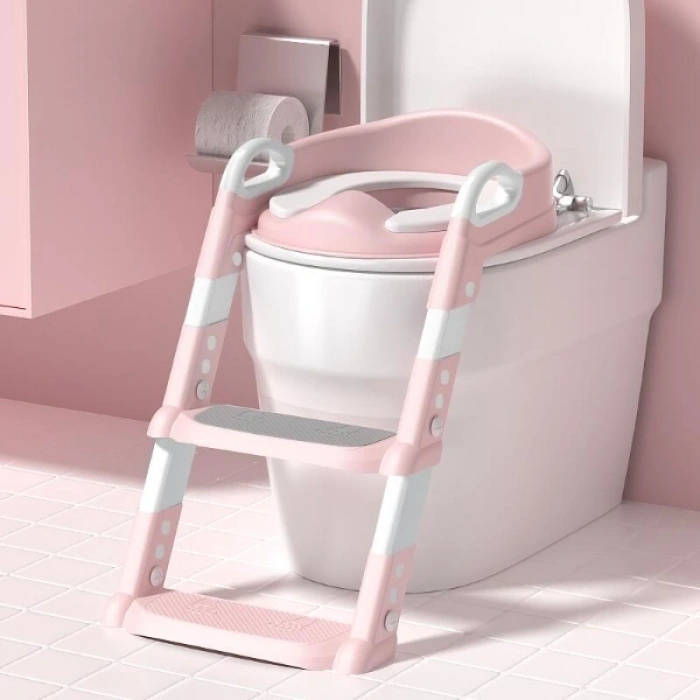 Pembe Merdivenli Çocuk Klozet Tuvalet Eğitimi Atı