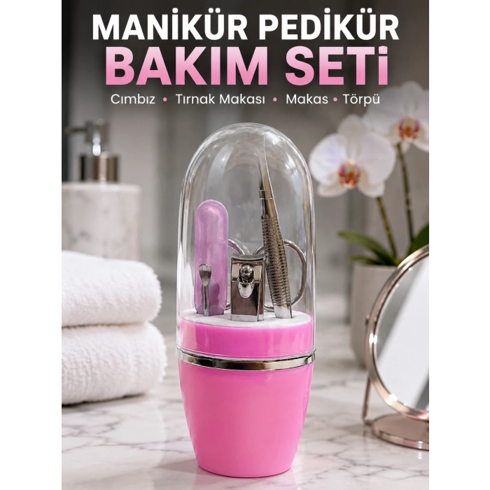 Pembe Tırnak Bakım Seti Cımbız Makas Tırnak Makası ve Törpü İçeren Kit