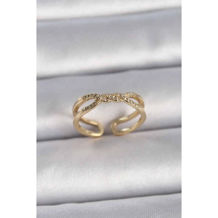 Pirinç Gold Renk Ayarlanabilir Zirkon Taşlı Sarmal Model Kadın Yüzük