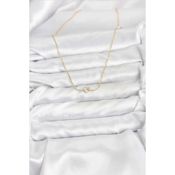 Pirinç Gold Renk Düğüm Kalp Model Kadın Kolye