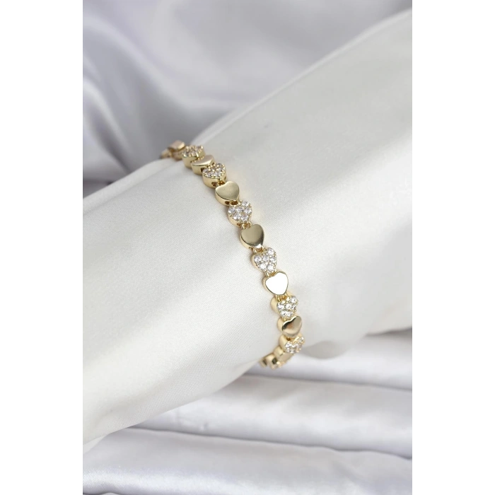 Pirinç Gold Renk Kalpli Model Kadın Bileklik