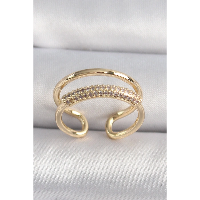 Pirinç Gold Renk Zirkon Taşlı Kadın Yüzük