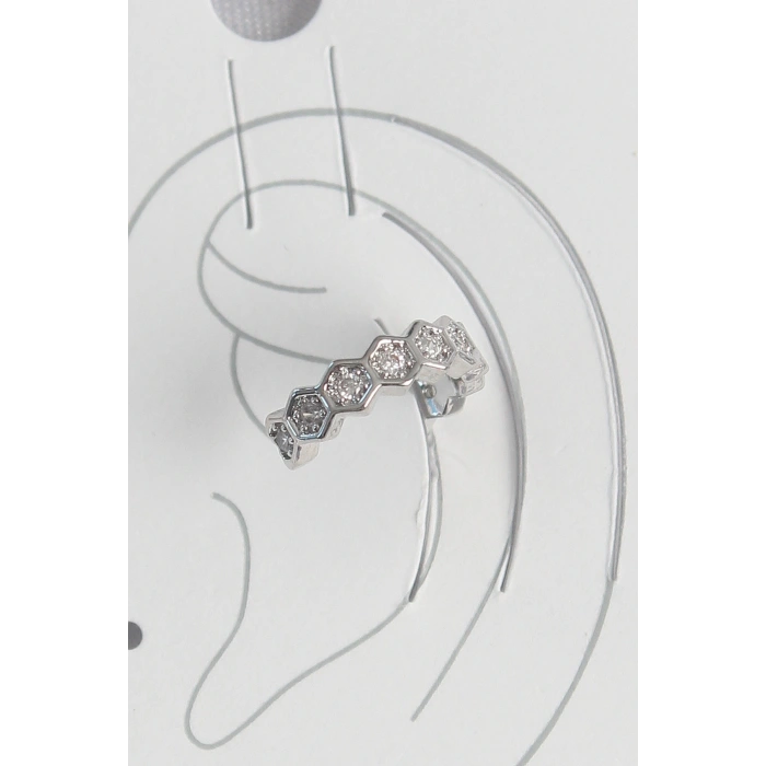 Pirinç Gümüş Renk Bal Peteği Model Zirkon Taşlı Kadın Kıkırdak Küpe