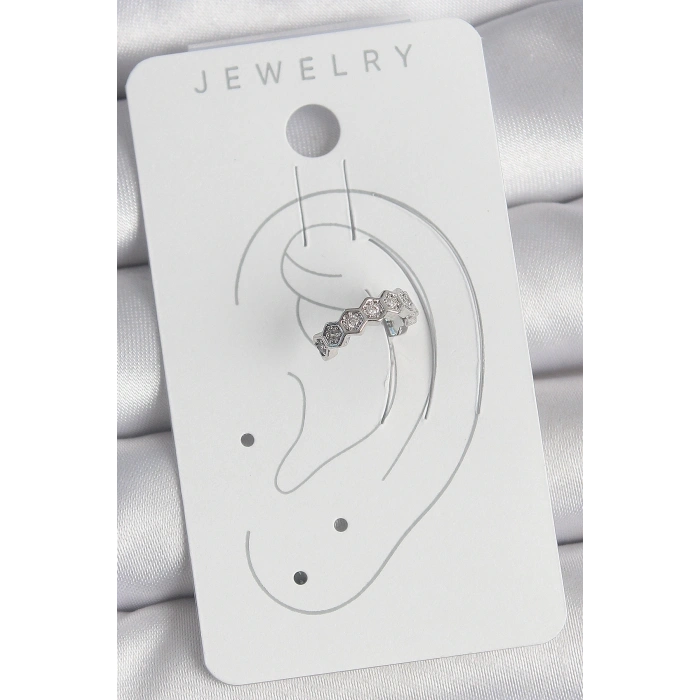 Pirinç Gümüş Renk Bal Peteği Model Zirkon Taşlı Kadın Kıkırdak Küpe