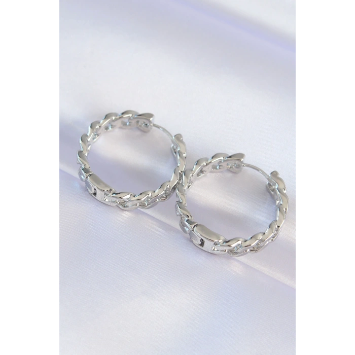 Pirinç Gümüş Renk Zincir Model Halka Küpe