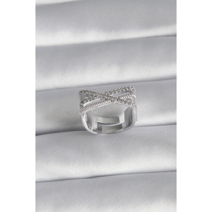 Pirinç Gümüş Renk Zirkon Taş Detay Kadın Yüzük