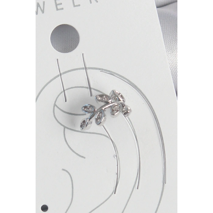 Pirinç Gümüş Renk Zirkon Taşlı Yaprak Model Kıkırdak Kadın Küpe