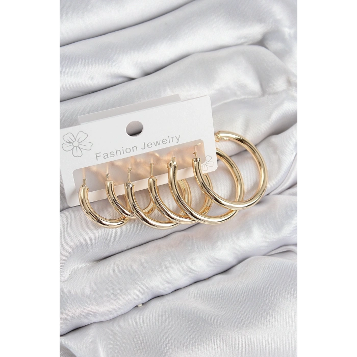 Pirinç Halka Model Gold Renk Kadın Set Küpe