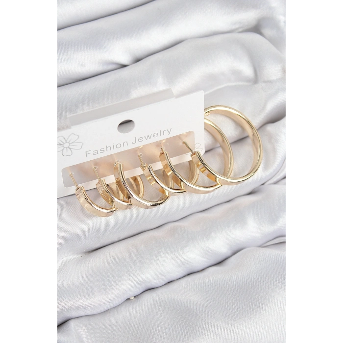 Pirinç Halka Model Gold Renk Kadın Set Küpe