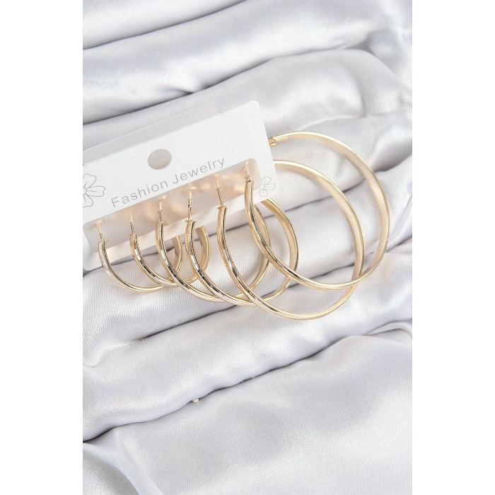 Pirinç Halka Model Gold Renk Kadın Set Küpe
