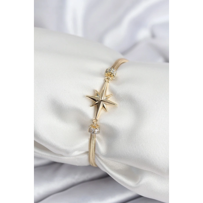 Pirinç VIP Seri Gold Renk Kutup Yıldızı Model Kadın Bileklik